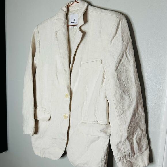 ANNIE BING Eggshell White Classic Oversized Linen Double Button Blazer Size S - Picture 8 of 13